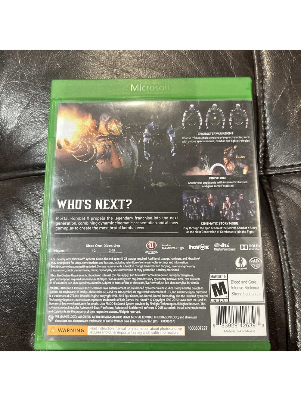 Mortal Kombat X Microsoft Xbox One Fighting Game Warner Bros Complete